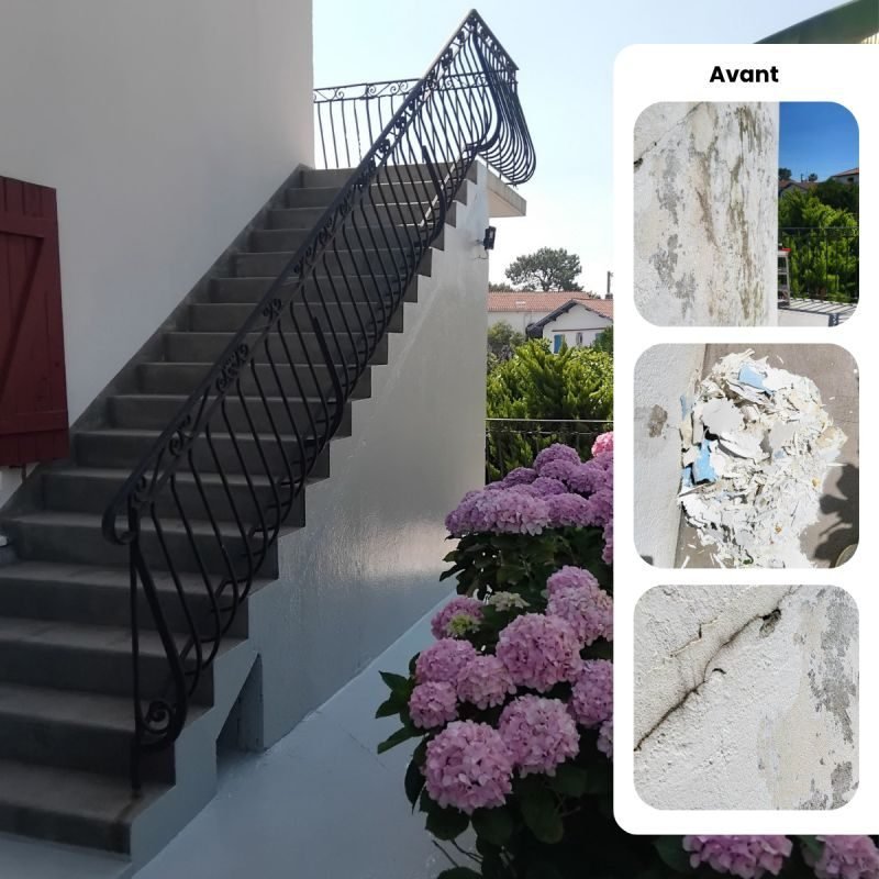 Escalier extérieur après reprise d'étanchéité à Bidart